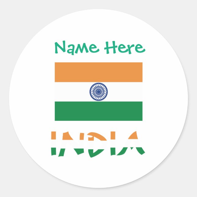 Sticker Rond Drapeau de l'Inde personnalisé rond  (Devant)