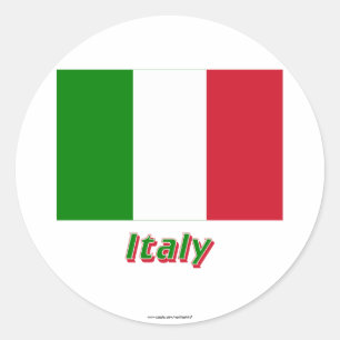 Sticker Rond Drapeau de l'Italie avec le nom