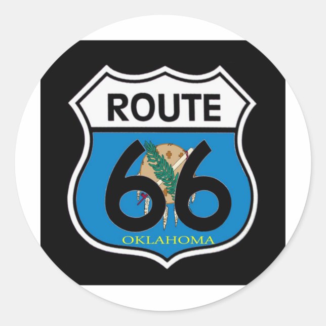 Sticker Rond Drapeau de l'Oklahoma Route 66 Shield (Devant)