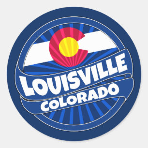 Sticker Rond Drapeau de Louisville Colorado éclaboussant les a