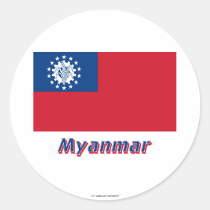 Sticker Rond Drapeau de Myanmar avec le nom 1974-2010