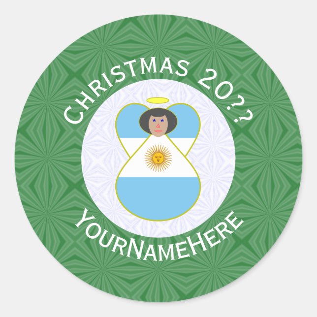Sticker Rond Drapeau de Noël personnalisé d'Ange argentin (Devant)