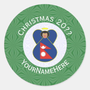 Sticker Rond Drapeau de Noël personnalisé de l'ange népalais
