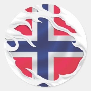 Sticker Rond Drapeau de Norvège déchiré