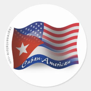 Sticker Rond Drapeau de ondulation Cubain-Américain