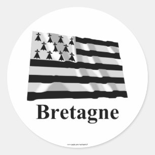 Sticker Rond Drapeau de ondulation de la Bretagne avec le nom