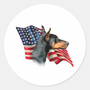 Sticker Rond Drapeau de Pinscher de dobermann