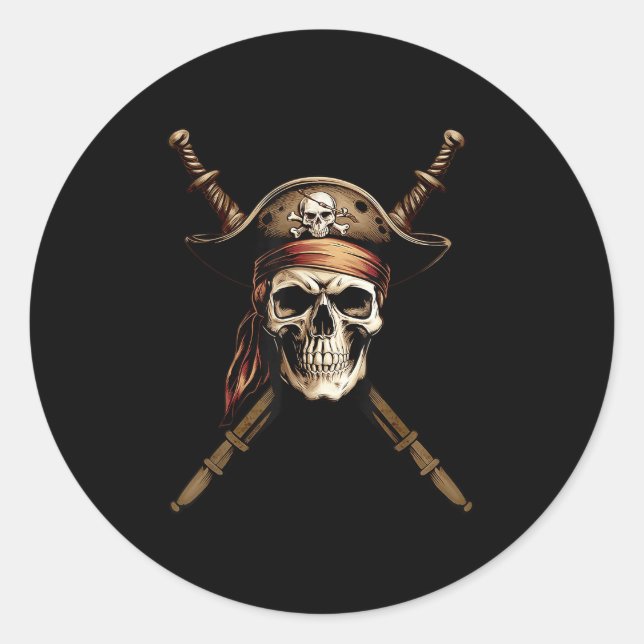 Sticker Rond Drapeau de pirate capitaine de navigation Crâne Os (Devant)