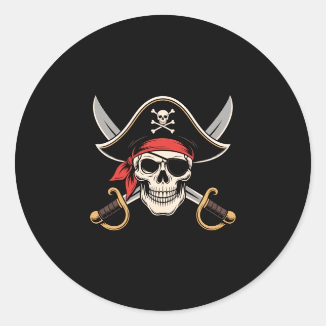 Sticker Rond Drapeau de pirate de crâne Jolly Roger Halloween d (Devant)