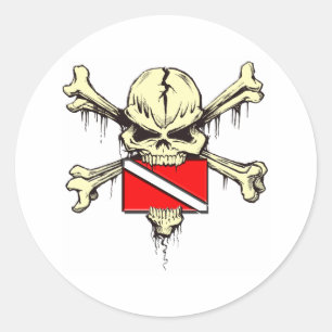 Sticker Rond drapeau de plongée du crâne