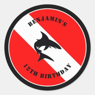 Sticker Rond Drapeau de plongée et requin personnalisés