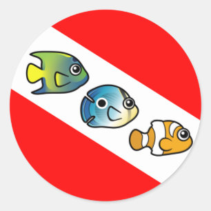 Sticker Rond Drapeau de plongée mignon Scubadorable