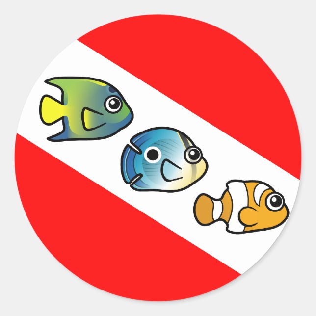 Sticker Rond Drapeau de plongée mignon Scubadorable (Devant)