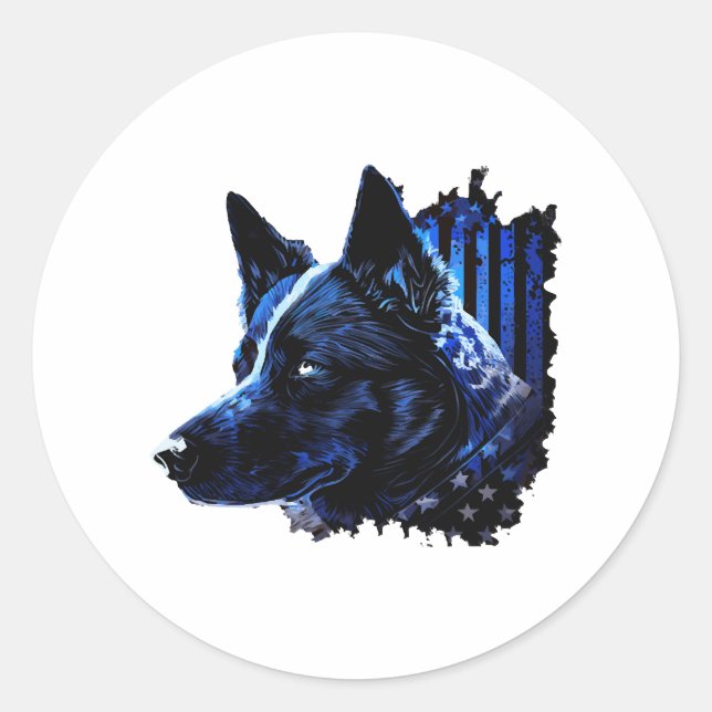 Sticker Rond Drapeau de police américain K9 Unité Amoureux des  (Devant)