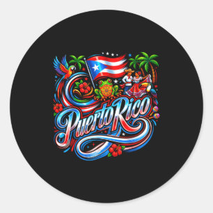 Sticker Rond Drapeau de Porto Rico grenouille florale boricua h