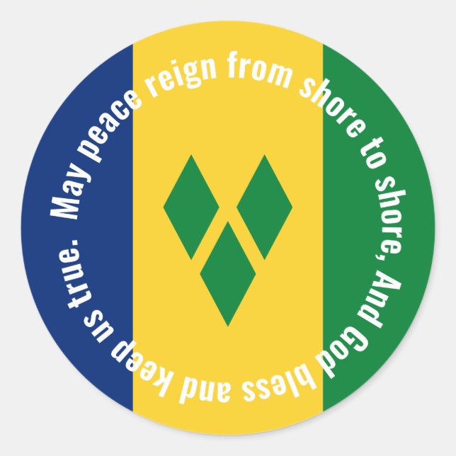 Sticker Rond Drapeau de Saint-Vincent-et-les-Grenadines Hymne V (Devant)