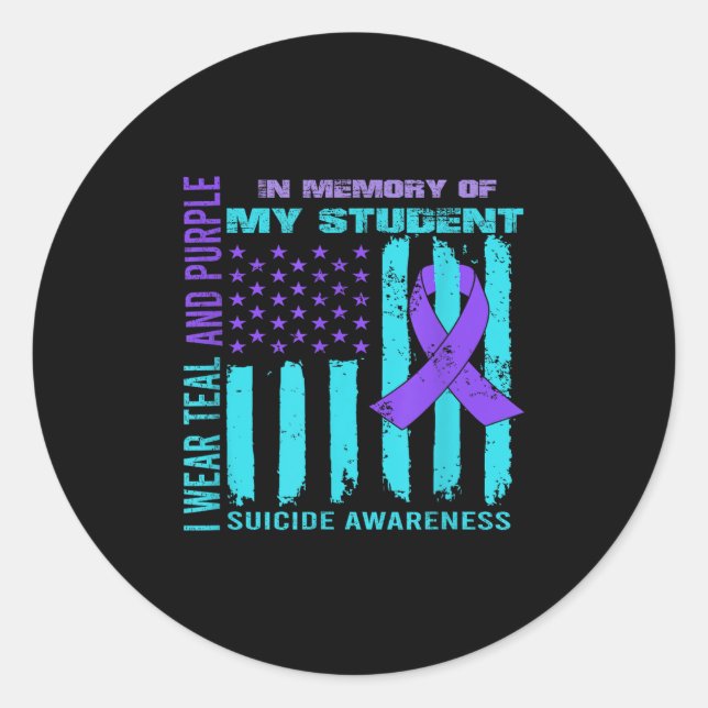 Sticker Rond Drapeau de sensibilisation au suicide ruban sarcel (Devant)