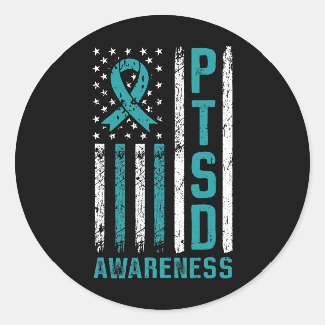 Sticker Rond Drapeau De Sensibilisation Du Ptsd Post Trouble De (Devant)