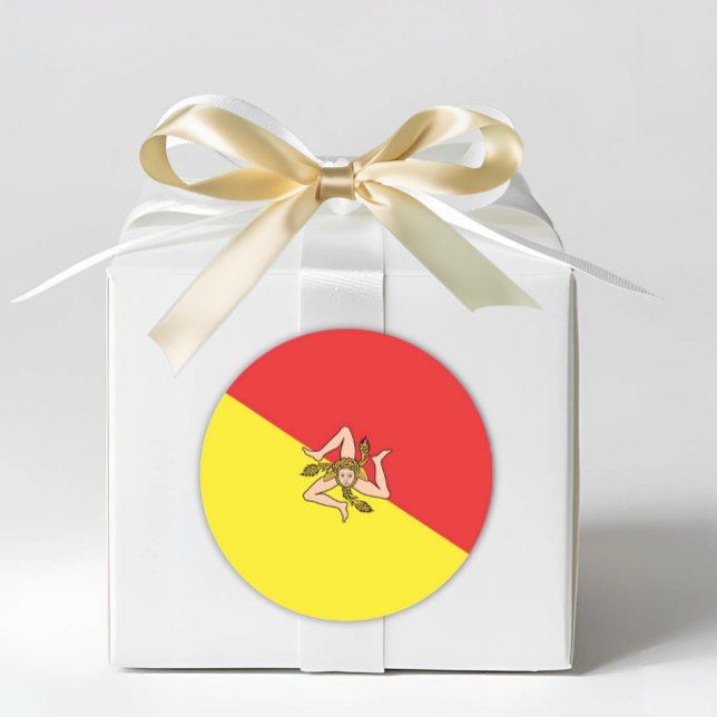 Sticker Rond Drapeau de Sicile - Enveloppe ou Favori sicilien (Flag of Sicily Envelope Seal or Favor Sticker - Italian Sicilian Parties and Events)