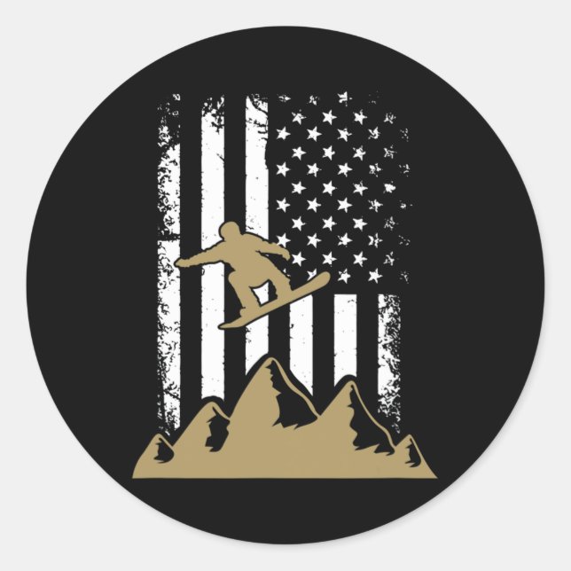 Sticker Rond Drapeau de snowboard hiver Snowboard Sport Cadeau  (Devant)