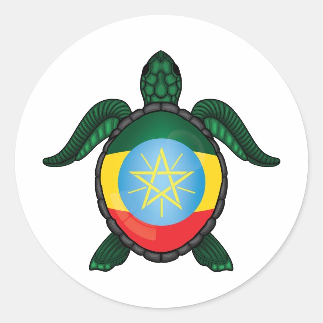 Sticker Rond Drapeau de tortue de mer d'Éthiopie (Devant)