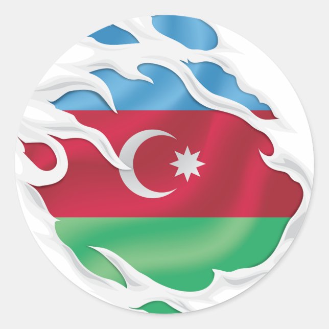 Sticker Rond Drapeau déchiré d'Azerbaïdjan (Devant)