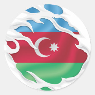 Sticker Rond Drapeau déchiré d'Azerbaïdjan