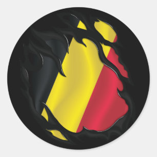 Sticker Rond Drapeau déchiré de Belgique