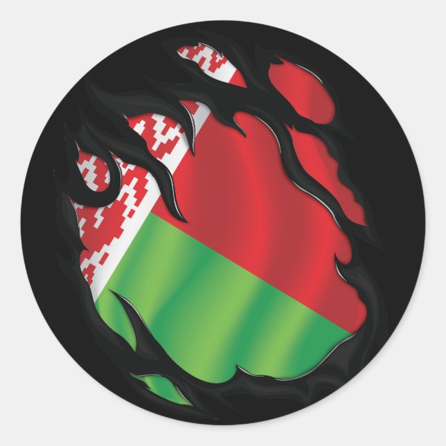Sticker Rond Drapeau déchiré de Biélorussie (Devant)