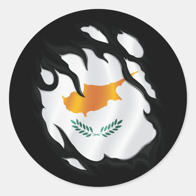 Sticker Rond Drapeau déchiré de Chypre (Devant)