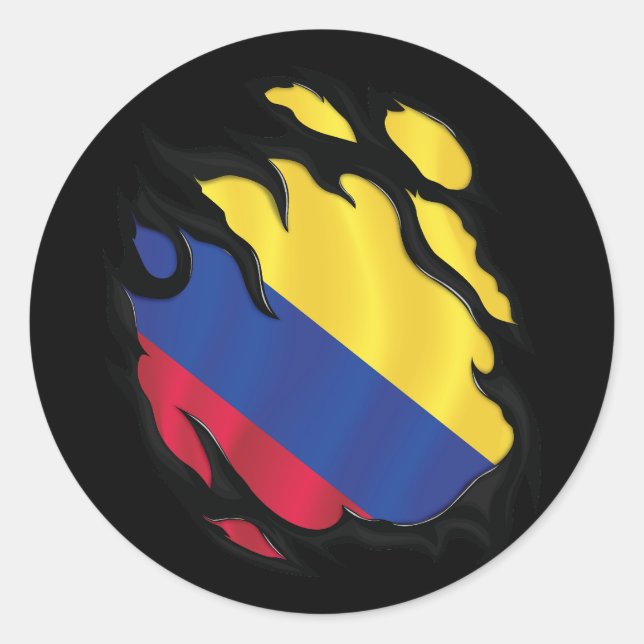 Sticker Rond Drapeau déchiré de Colombie (Devant)