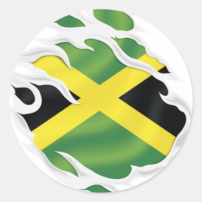 Sticker Rond Drapeau déchiré de Jamaïque (Devant)