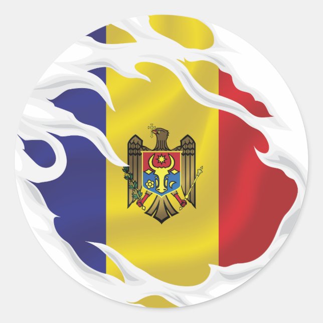 Sticker Rond Drapeau déchiré de Moldova (Devant)