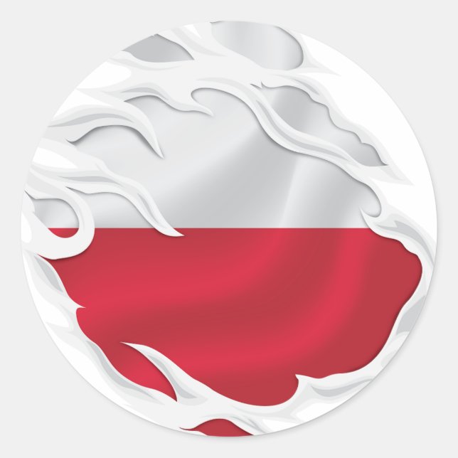 Sticker Rond Drapeau déchiré de Pologne (Devant)