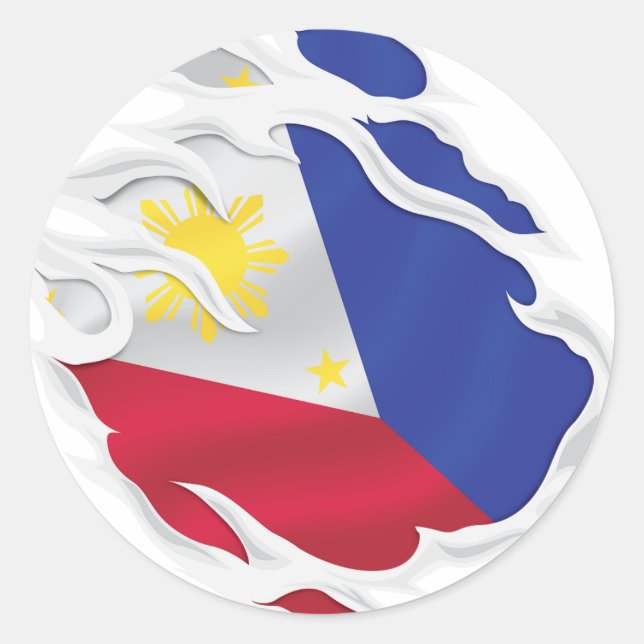 Sticker Rond Drapeau déchiré des Philippines (Devant)