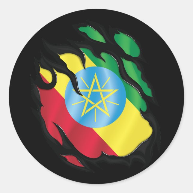 Sticker Rond Drapeau déchiré d'Éthiopie (Devant)