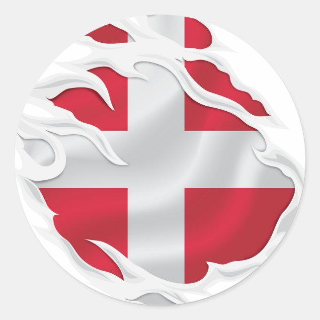 Sticker Rond Drapeau déchiré du Danemark (Devant)