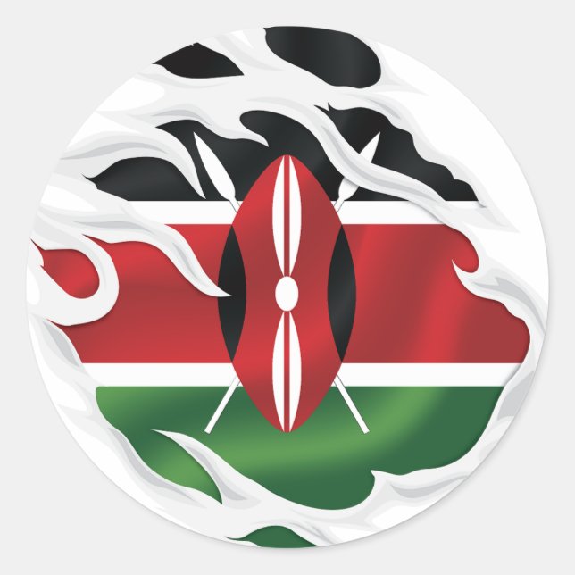 Sticker Rond Drapeau déchiré du Kenya (Devant)