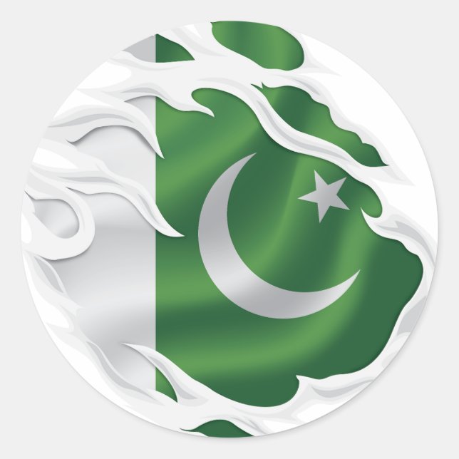 Sticker Rond Drapeau déchiré du Pakistan (Devant)