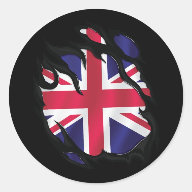 Sticker Rond Drapeau déchiré du Royaume-Uni (Devant)