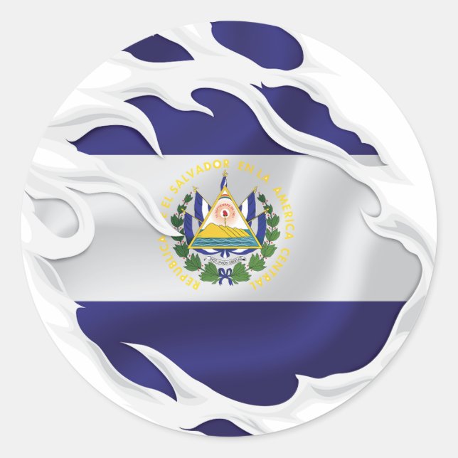Sticker Rond Drapeau déchiré du Salvador (Devant)