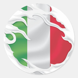 Sticker Rond Drapeau déchiré en Italie