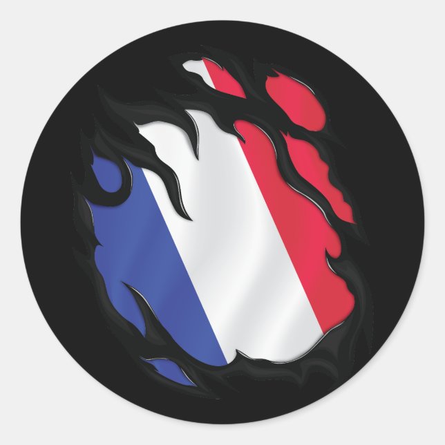 Sticker Rond Drapeau déchiré France (Devant)