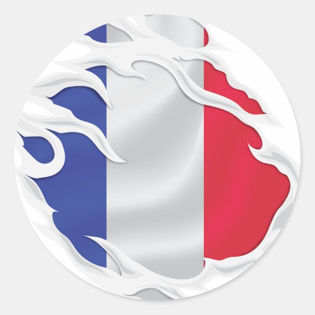 Sticker Rond Drapeau déchiré France (Devant)