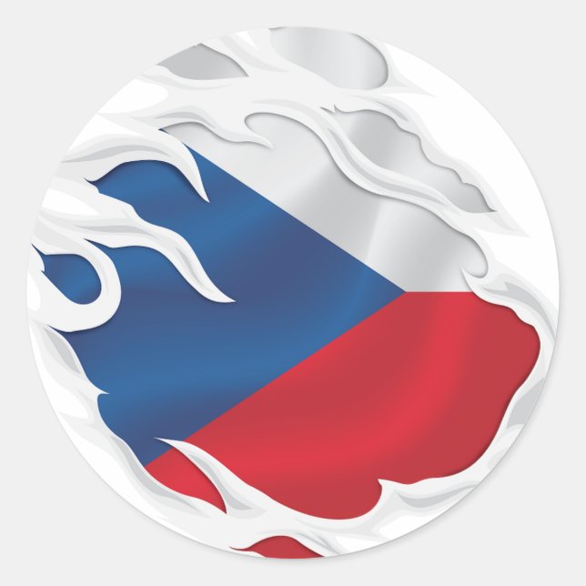 Sticker Rond Drapeau déchiré tchèque (Devant)
