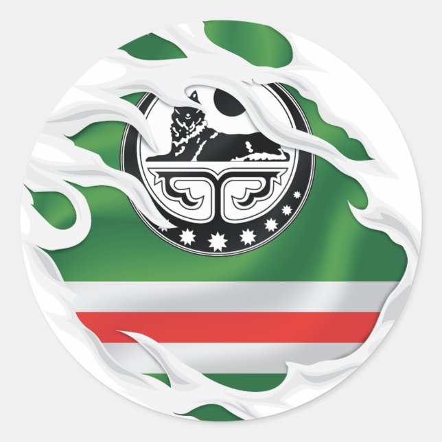 Sticker Rond Drapeau déchiré tchétchène (Devant)