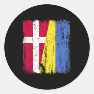 Sticker Rond Drapeau demi Danemark Ukraine Patrimoine danois uk
