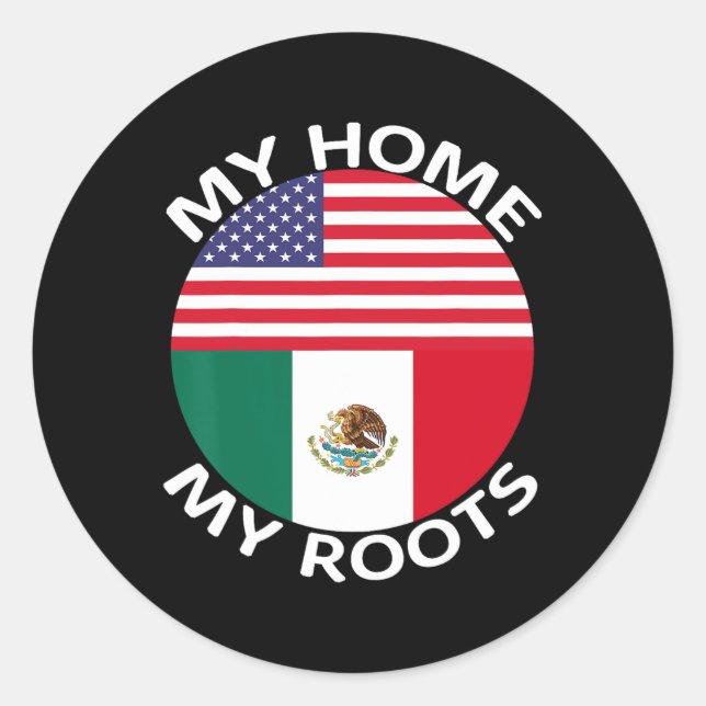Sticker Rond Drapeau demi-mexicain demi-américain Usa Mexique R (Devant)
