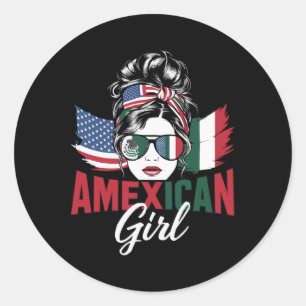 Sticker Rond Drapeau des États-Unis Mexicain Américain Moitié M