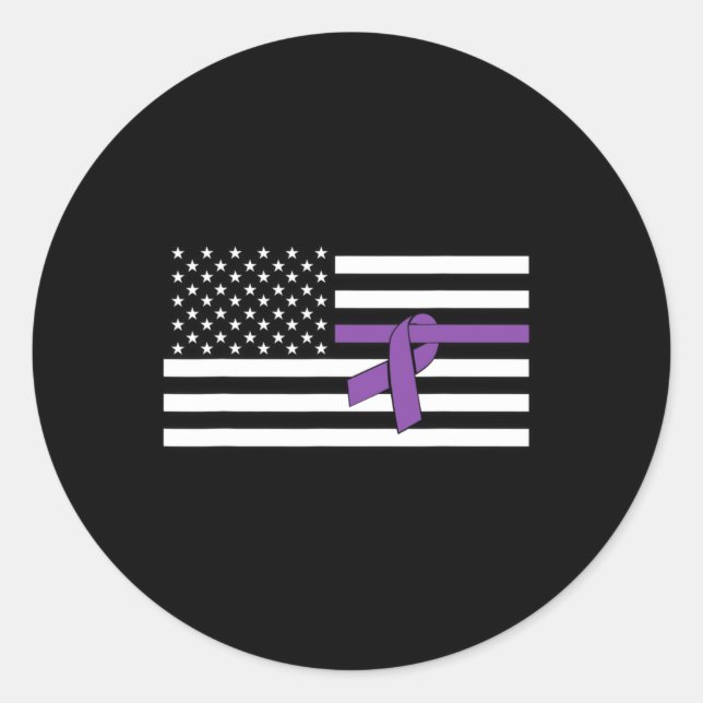 Sticker Rond Drapeau des États-Unis Violet Ruban Pancréatique C (Devant)